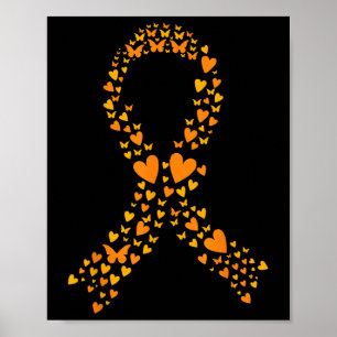 Butterfly Heart Orange Ribbon Leukaemia Cancer Awa Poster