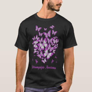 Butterfly Heart Purple Ribbon Fibromyalgia Awarene T-Shirt