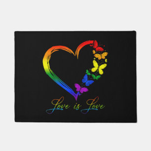 Butterfly Heart Rainbow Love Is Love LGBT Gay Doormat