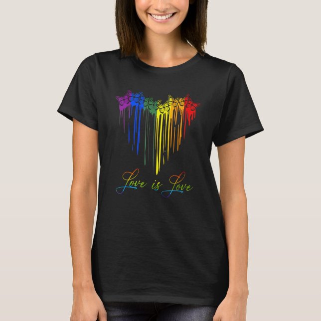 Butterfly Heart Rainbow Love Is Love LGBT Gay Lesb T-Shirt (Front)