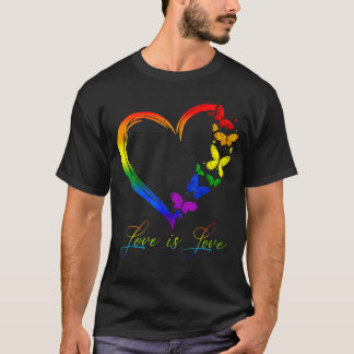 Butterfly Heart Rainbow Love Is Love Lgbt Gay Lesb T-Shirt