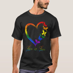Butterfly Heart Rainbow Love Is Love LGBT Gay Lesb T-Shirt