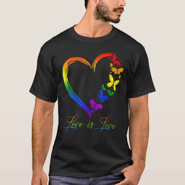 Butterfly Heart Rainbow Love Is Love Lgbt Gay Lesb T-Shirt (Front)