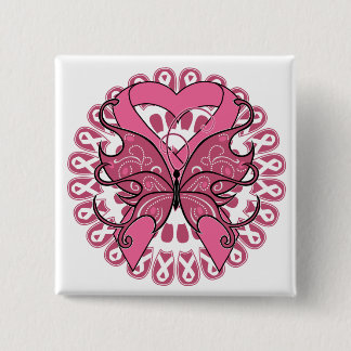 Butterfly Heart Ribbon - Breast Cancer 15 Cm Square Badge