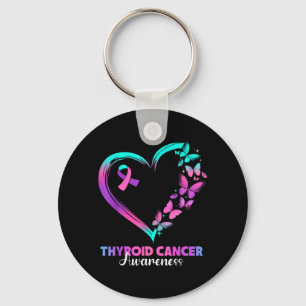 Butterfly Heart Ribbon Thyroid Cancer Awareness Key Ring