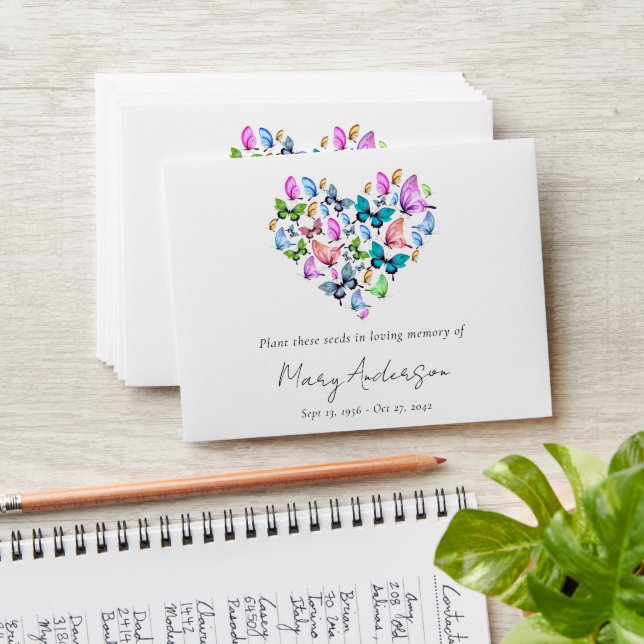 Butterfly Heart Seed Packet Memorial Funeral  Envelope (Stacked)