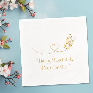 Butterfly Heart Sweet 16th Birthday Foil Napkins