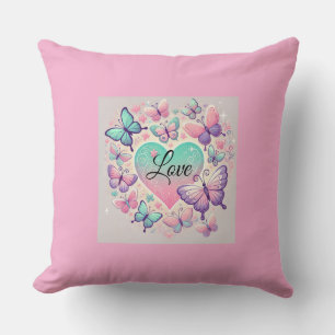 "Butterfly Heart Throw Pillow" Cushion