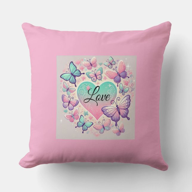 "Butterfly Heart Throw Pillow" Cushion (Front)