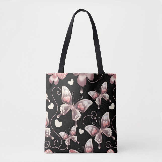Butterfly Hearts Shopping Errand Tote Bag (Front)