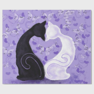Butterfly Hearts Wrapping Paper Couple Cat Love