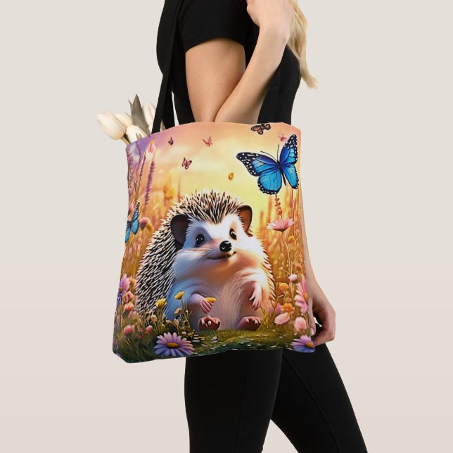Butterfly Hedgehog Art Tote Bag (Close Up)