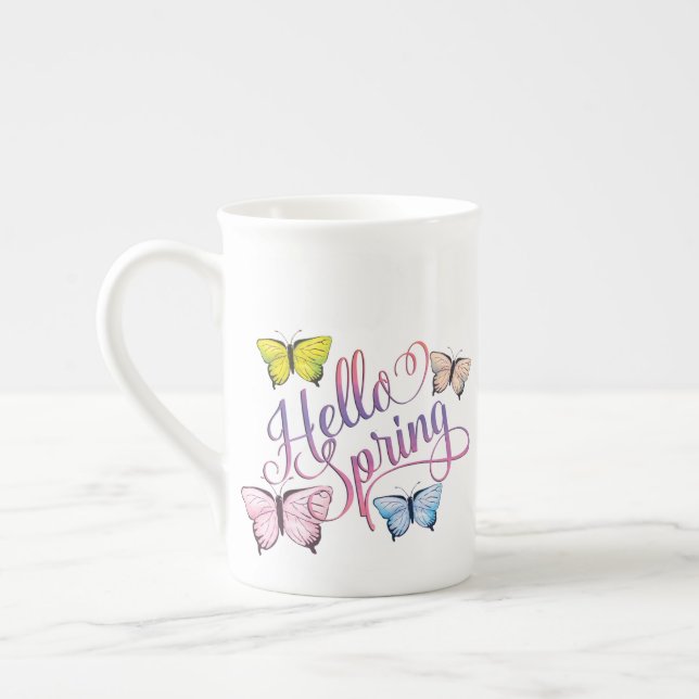 Butterfly Hello Spring Bone China Mug (Left)