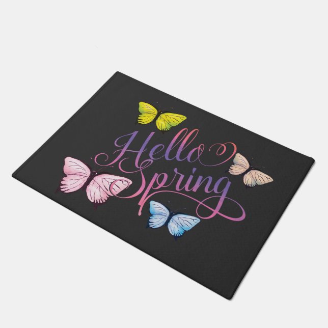 Butterfly Hello Spring Doormat (Angled)