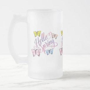 Butterfly Hello Spring Frosted Glass Beer Mug