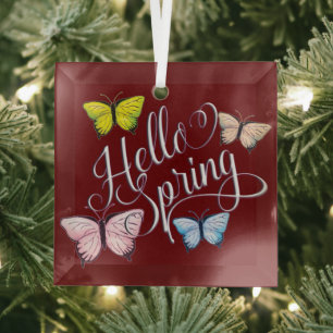 Butterfly Hello Spring Glass Tree Decoration