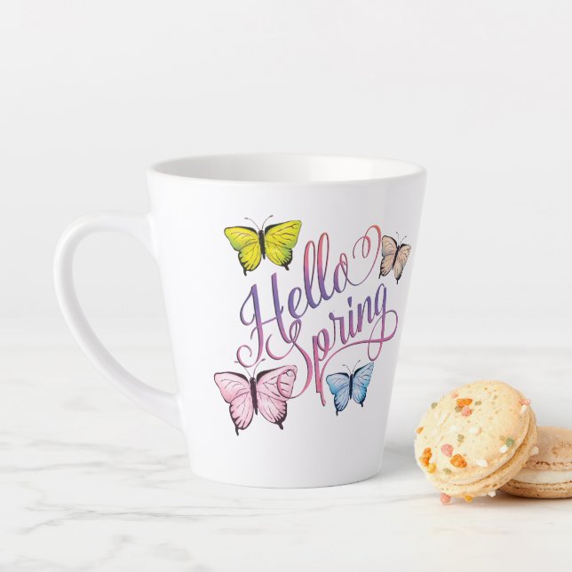 Butterfly Hello Spring Latte Mug (In Situ)