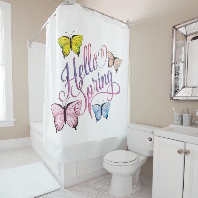 Butterfly Hello Spring Shower Curtain (In Situ)