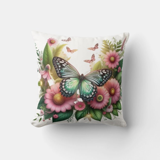 Butterfly holding pink flower cushion (Front)