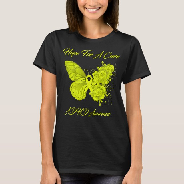 Butterfly Hope For A Cure ADHD Awareness T-Shirt (Front)