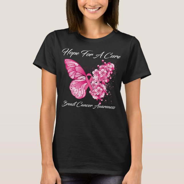Butterfly Hope For A Cure Breast Cancer Awareness T-Shirt (Front)