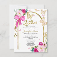Butterfly Hot Pink Bow Floral Spanish Quinceanera