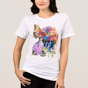 Butterfly Hydrangea Watercolor Custom Blessed  Tri-Blend Shirt