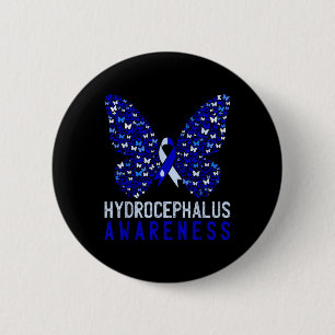 Butterfly Hydrocephalus Awareness Month Blue Ribbo 6 Cm Round Badge
