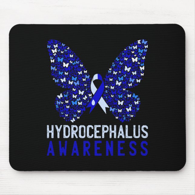 Butterfly Hydrocephalus Awareness Month Blue Ribbo Mouse Mat (Front)
