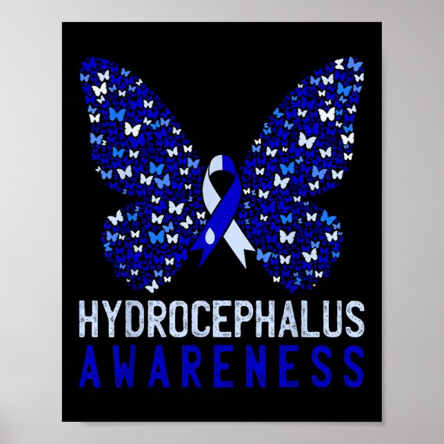 Butterfly Hydrocephalus Awareness Month Blue Ribbo Poster (Front)