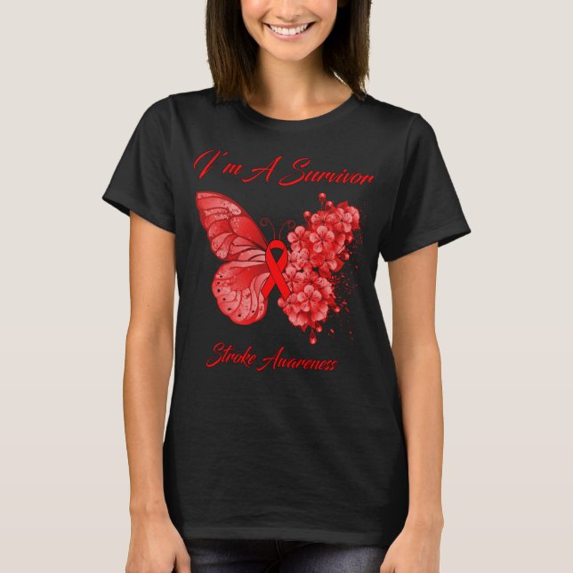 Butterfly I’m A Survivor Stroke Awareness T-Shirt (Front)