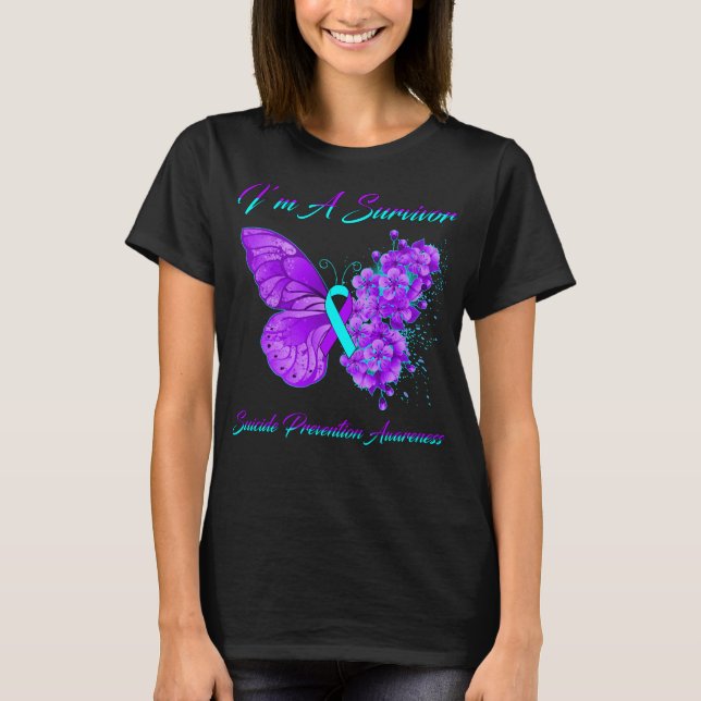 Butterfly I’m A Survivor Suicide Prevention T-Shirt (Front)