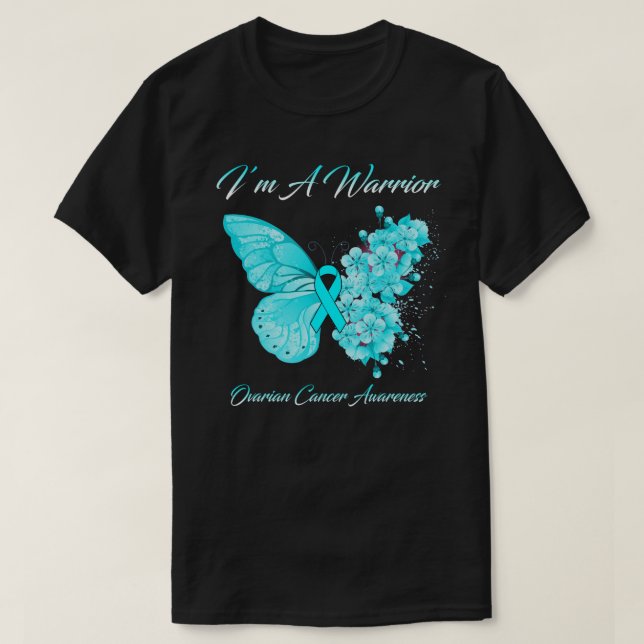 Butterfly I’m A Warrior Ovarian Cancer Awareness T-Shirt (Design Front)