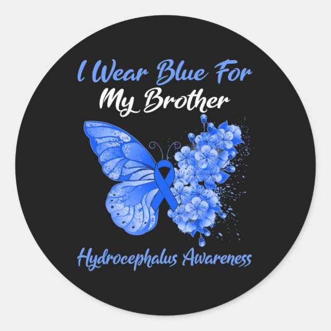 Butterfly I Wear Blue For My Brother Hydrocephalus Classic Round Sticker (Front)