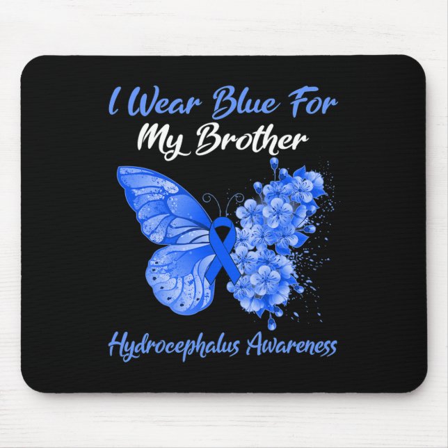Butterfly I Wear Blue For My Brother Hydrocephalus Mouse Mat (Front)
