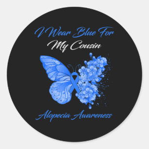 Butterfly I Wear Blue For My Cousin Alopecia Aware Classic Round Sticker