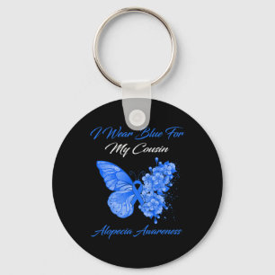 Butterfly I Wear Blue For My Cousin Alopecia Aware Key Ring