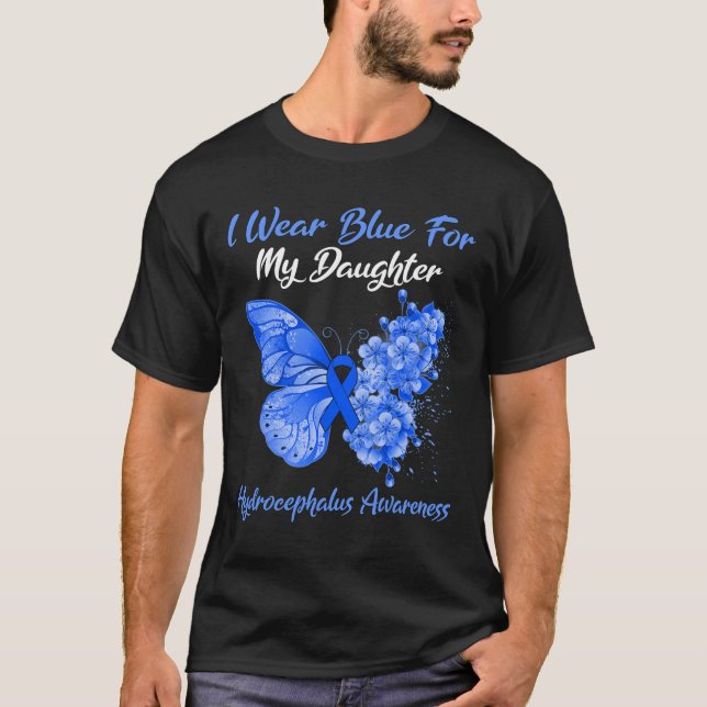 Butterfly I Wear Blue For My Daughter Hydrocephalu T-Shirt (Front)