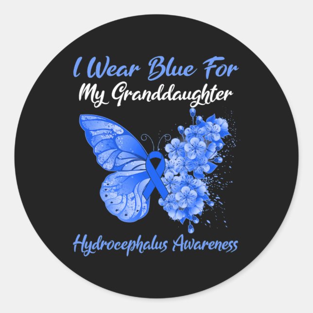 Butterfly I Wear Blue For My Granddaughter Hydroce Classic Round Sticker (Front)