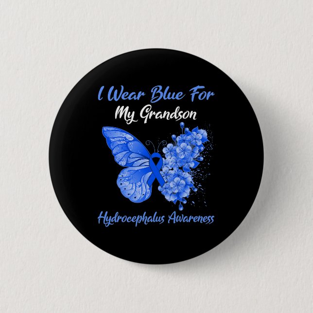 Butterfly I Wear Blue For My Grandson Hydrocephalu 6 Cm Round Badge (Front)