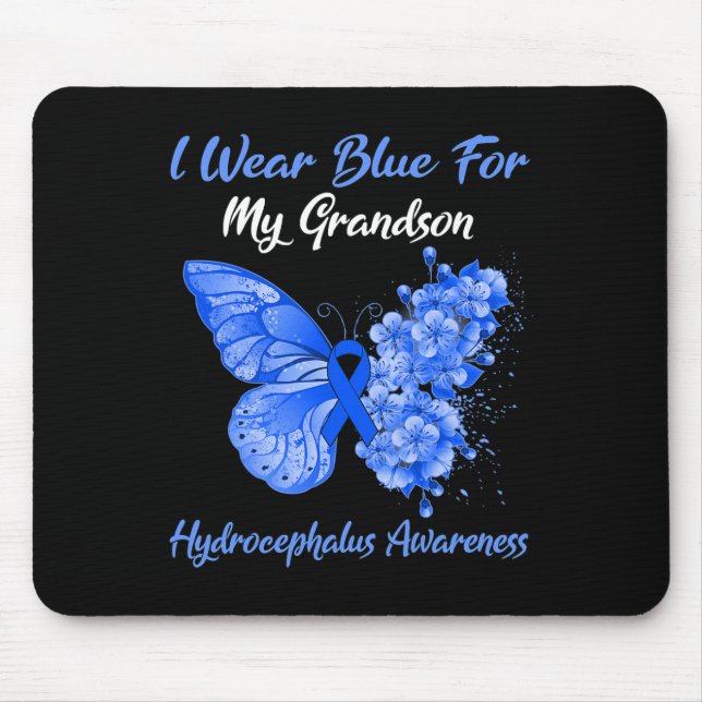 Butterfly I Wear Blue For My Grandson Hydrocephalu Mouse Mat (Front)
