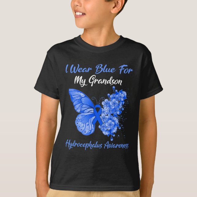Butterfly I Wear Blue For My Grandson Hydrocephalu T-Shirt (Front)