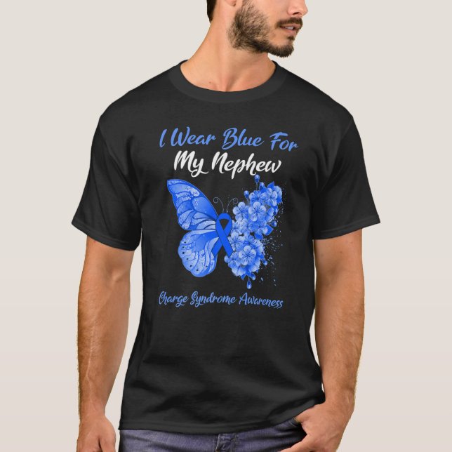 Butterfly I Wear Blue For My Nephew Charge Syndrom T-Shirt (Front)