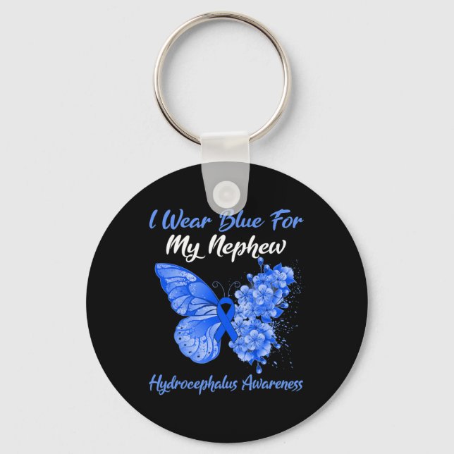 Butterfly I Wear Blue For My Nephew Hydrocephalus  Key Ring (Front)