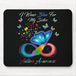 Butterfly I Wear Blue For My Sister Autism Awarene Mouse Mat
