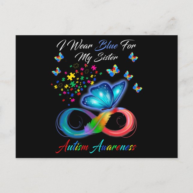 Butterfly I Wear Blue For My Sister Autism Awarene Postcard (Front)