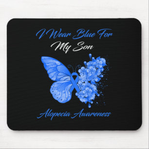 Butterfly I Wear Blue For My Son Alopecia Awarenes Mouse Mat