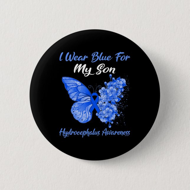 Butterfly I Wear Blue For My Son Hydrocephalus Awa 6 Cm Round Badge (Front)