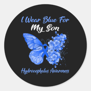 Butterfly I Wear Blue For My Son Hydrocephalus Awa Classic Round Sticker