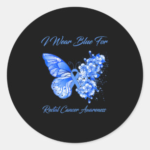Butterfly i wear blue for rectal cancer awareness classic round sticker